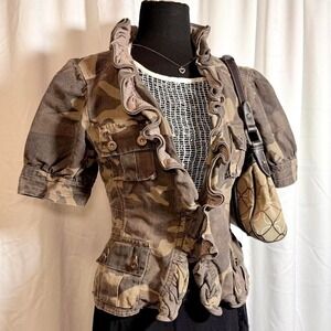 Nick & Mo Vintage Rags Camo Ruffle Utility Jacket Tagged L